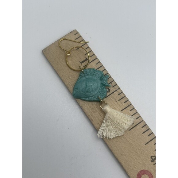 Handmade Polymer Clay Fish Fringe Tassel Dangle Earrings New - Picture 5 of 7